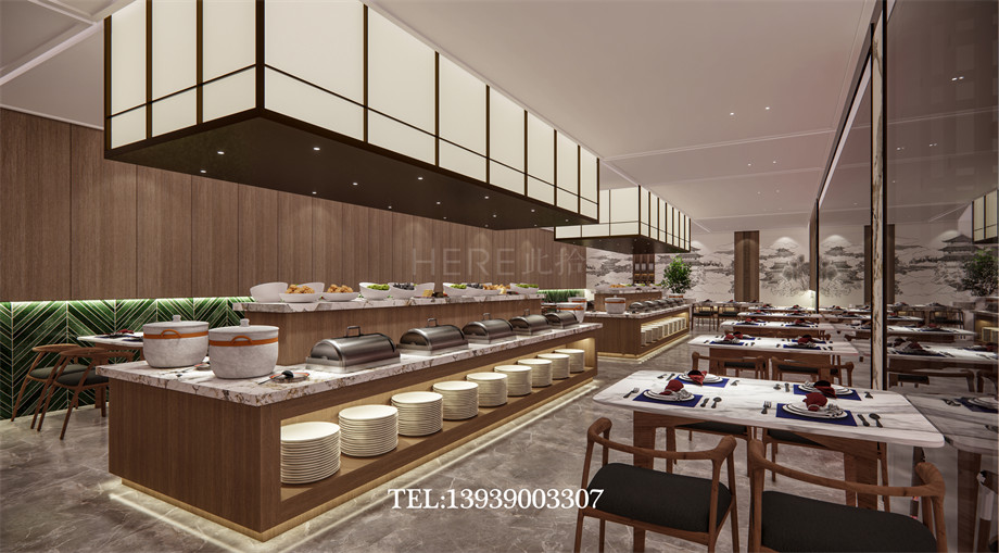 駐馬店頤龍灣湯泉養(yǎng)生會所自助餐廳裝修設計效果圖